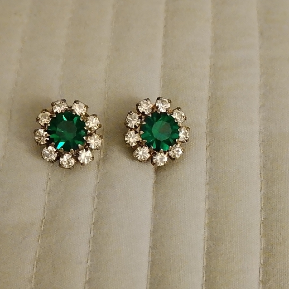 Elegant Green and Silver Stud Earrings